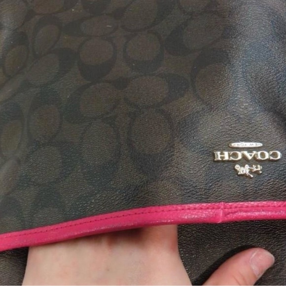 Coach Signature Brown Coated Canvas and Fuchsia Leather Crossbody File Bag w CoA - Picture 6 of 17